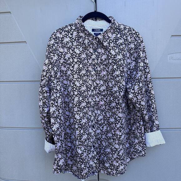 Lot x 2 Chaps No Iron Button Up Shirts 1X Floral & Polka Dots Cotton Flip Cuff - Picture 5 of 14